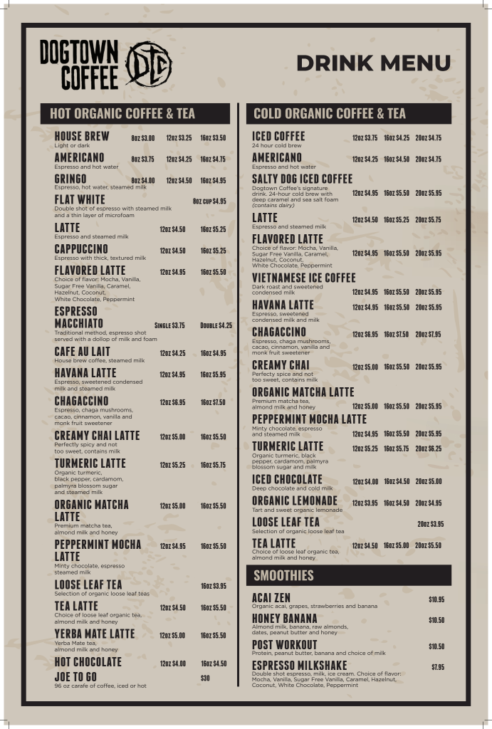 Menu - Dogtown Coffee